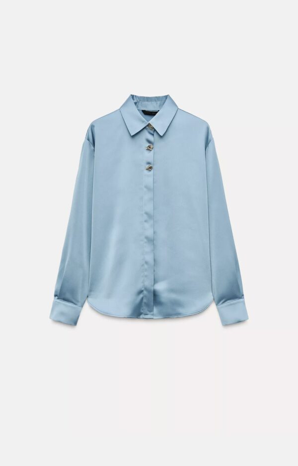 Camisa satinada azul Zara